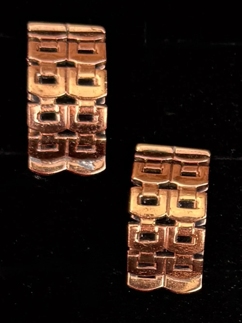 Vintage Renoir Copper Geometric MCM Clip On Earrings Mid Century - Picture 9 of 9